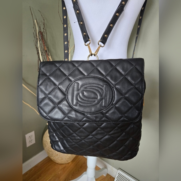 Bebe Quilted Backpack Bag Medium to Large Black/Gold - Picture 2 of 8